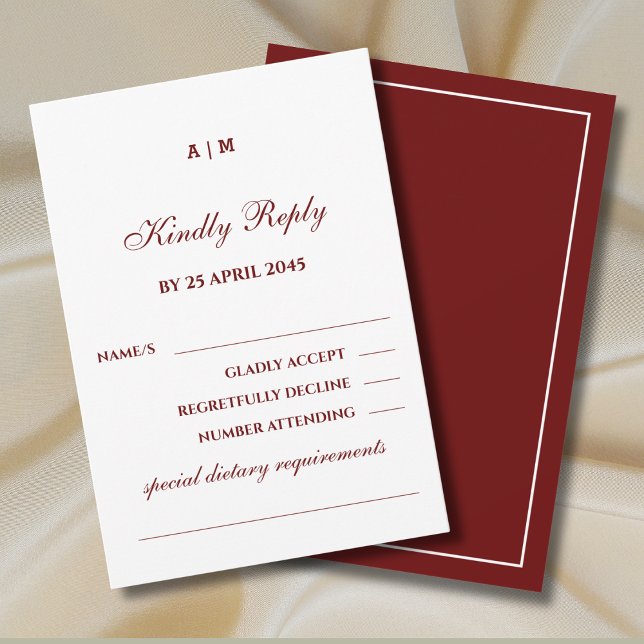 Carte RSVP de mariage élégante avec monogramme en  (Créateur téléchargé)