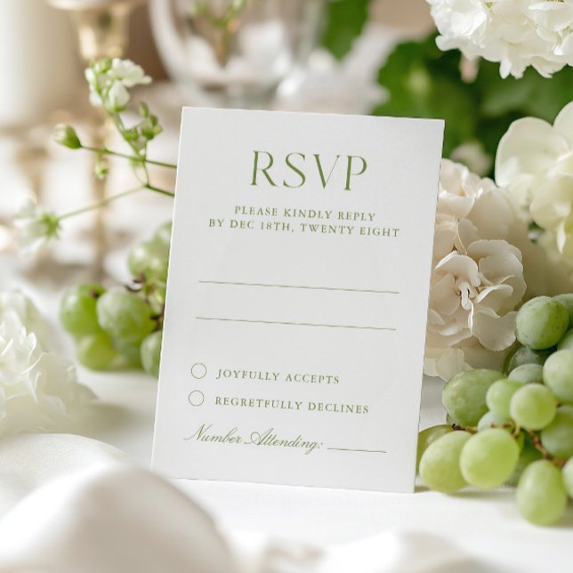 Carte RSVP de mariage élégante blanche et verte Sa (White & Sage Green Elegant Wedding RSVP Card)
