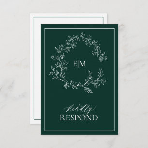 Carte RSVP de mariage Emerald Green Monogram