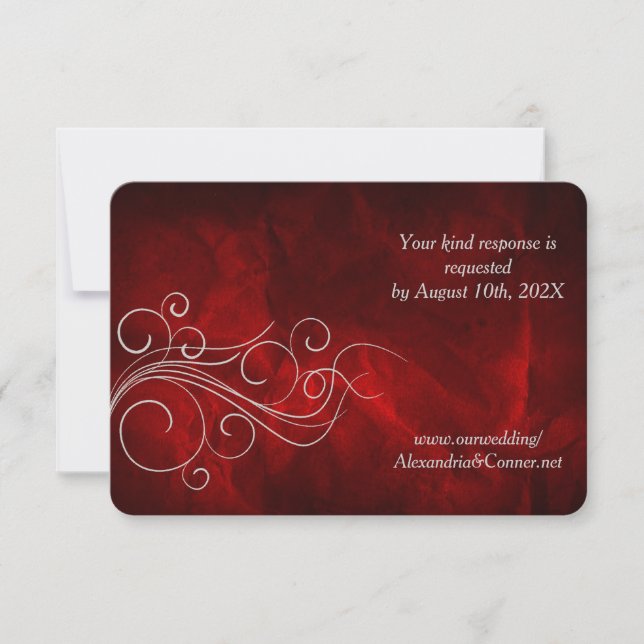 Carte RSVP de mariage en argent rouge profond (Devant)