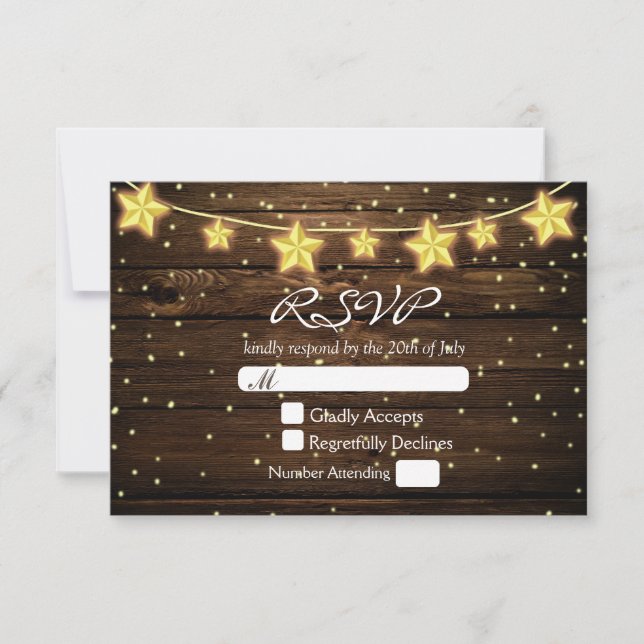 Carte RSVP de mariage en bois rustique avec guirla (Devant)