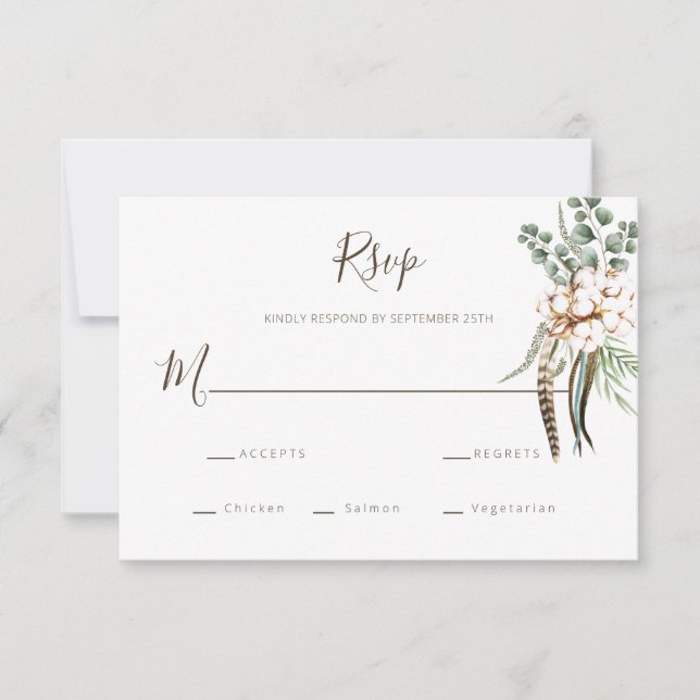 Carte RSVP de mariage en coton vert (Devant)