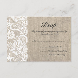 Carte RSVP de mariage en dentelle blanche et burla