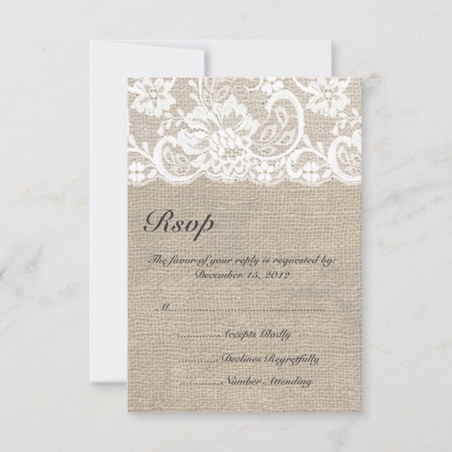 Carte RSVP de mariage en dentelle blanche et burla (Devant)