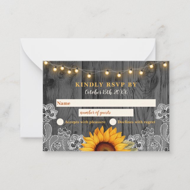 Carte RSVP de mariage en dentelle de tournesol rus (Devant)