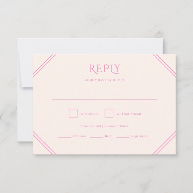 Carte RSVP de mariage en diamant rose (Devant)