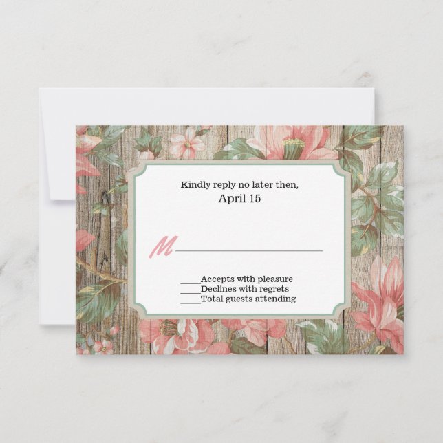Carte RSVP de mariage en fleurs de printemps rusti (Devant)