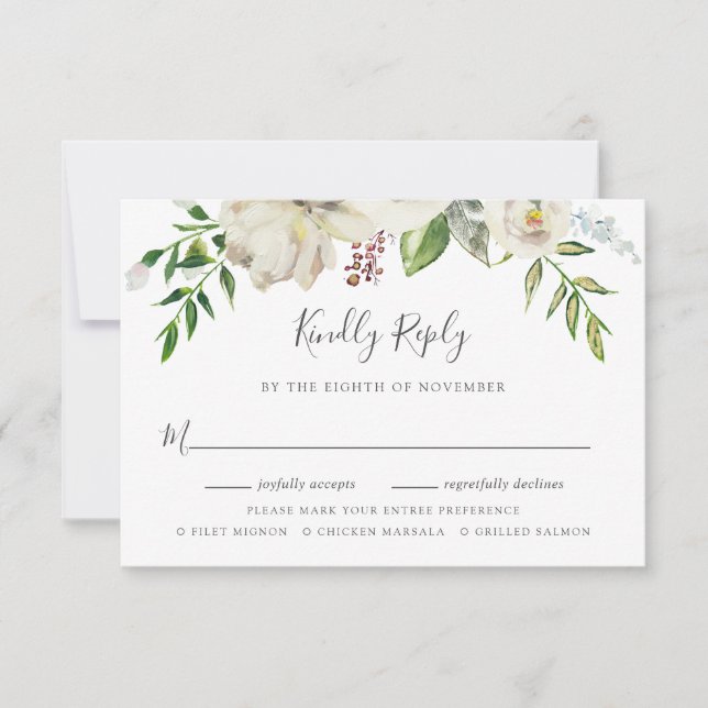 Carte RSVP de mariage en fleurs dorées avec choix  (Devant)