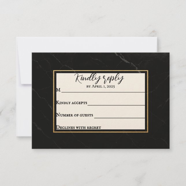 Carte RSVP de mariage en marbre Onyx (Devant)