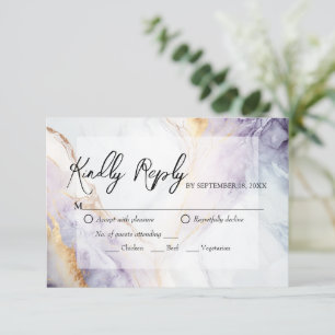 Carte RSVP de mariage en marbre violet et or