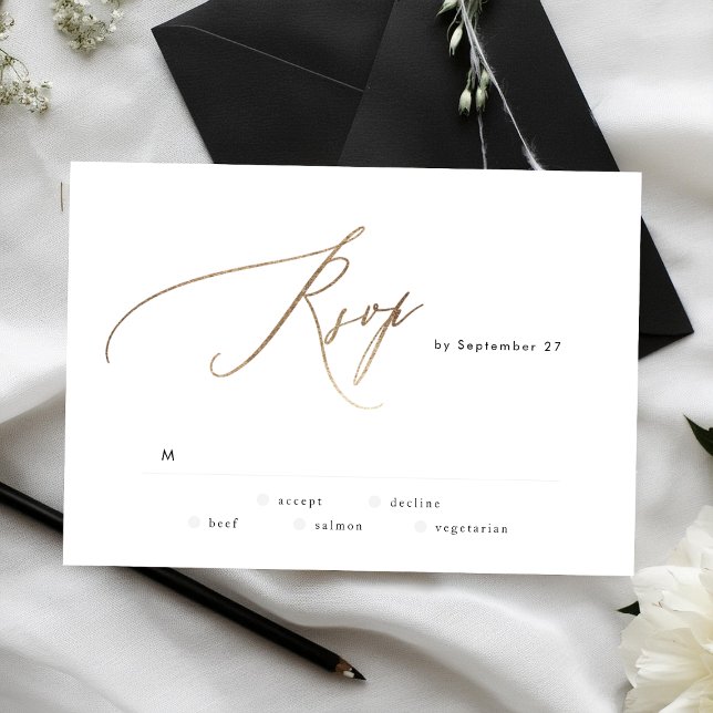 Carte RSVP de mariage en or moderne simple (Créateur téléchargé)