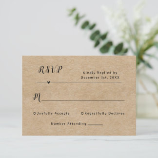 Carte RSVP de mariage en papier rustique