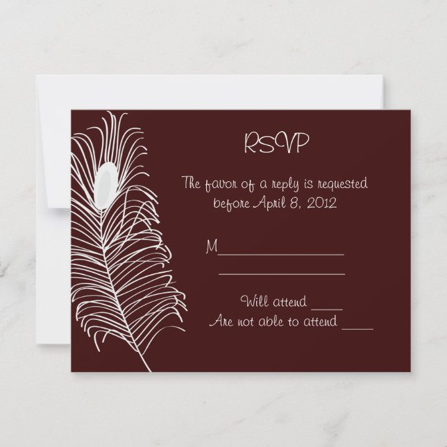 Carte RSVP de mariage en plume (Devant)
