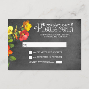 carte RSVP de mariage en tableau rouge floral