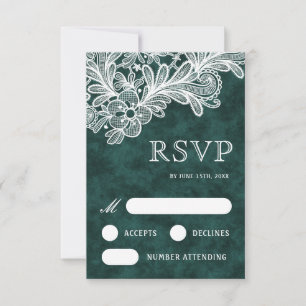 Carte RSVP de mariage en velours vert de dentelle 