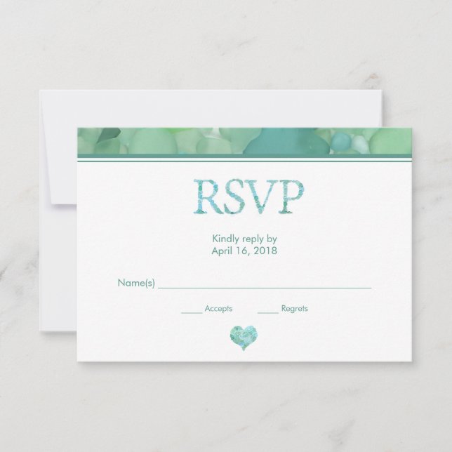 Carte RSVP de mariage en verre de mer (Devant)