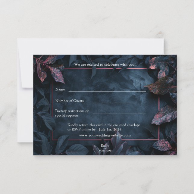 Carte RSVP de mariage enchantée de minuit (Devant)