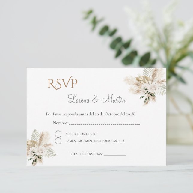 Carte RSVP de mariage espagnol Boho (Debout devant)