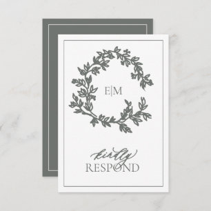 Carte RSVP de mariage Eucalyptus Monogramme vert