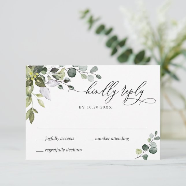 Carte RSVP de mariage Eucalyptus simple et élégant (Debout devant)