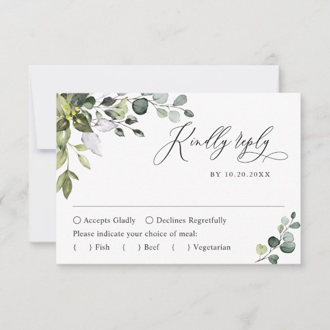 Carte RSVP de mariage Eucalyptus simple et élégant (Devant)