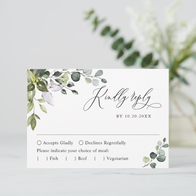Carte RSVP de mariage Eucalyptus simple et élégant (Debout devant)