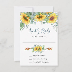 Carte RSVP de mariage Eucalyptus Sunflowers Aquare