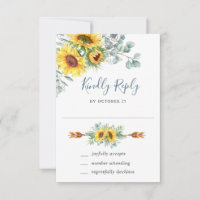 Carte RSVP de mariage Eucalyptus Sunflowers Aquare