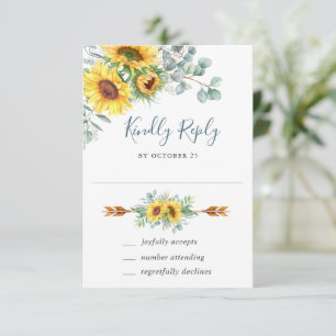 Carte RSVP de mariage Eucalyptus Sunflowers Aquare
