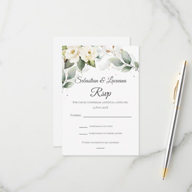 Carte RSVP de mariage Eucalyptus vert (Devant/Arrière en situation)