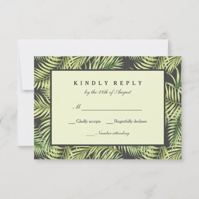Carte RSVP de mariage Feuille de palme tropicale (Devant)