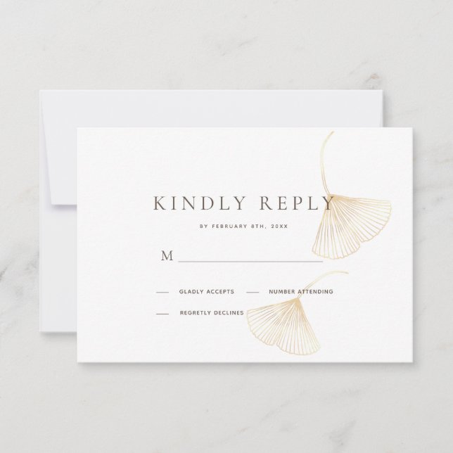 Carte RSVP de mariage Feuille Gold Ginkgo en chute (Devant)