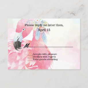 Carte RSVP de mariage Flamant rose rose