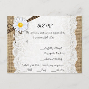 Carte RSVP de mariage Fleur de Marguerite en toile