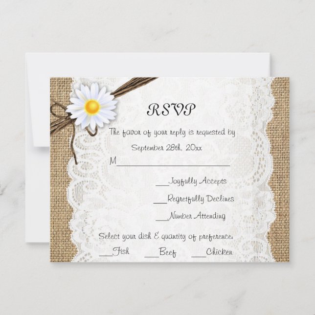 Carte RSVP de mariage Fleur de Marguerite en toile (Devant)