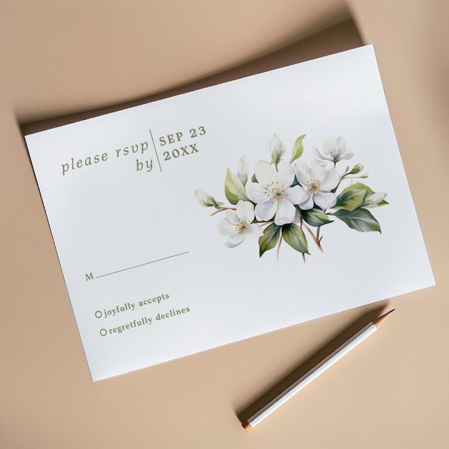 Carte rsvp de mariage fleur de pomme blanche (White apple blossom flower wedding rsvp response card)
