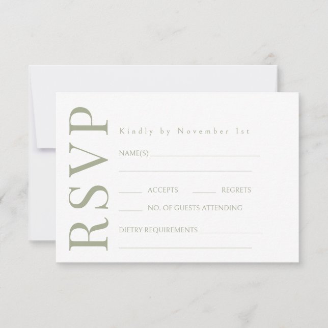Carte RSVP de mariage Fleur Fleur Fleur Rose Vert (Devant)