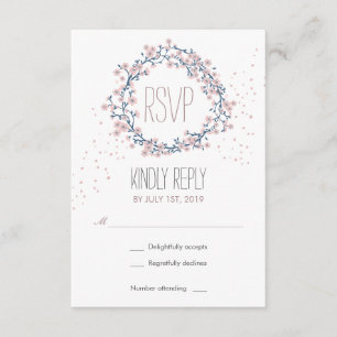 Carte RSVP de mariage Fleur rose blanche