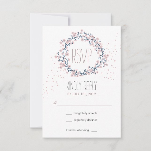 Carte RSVP de mariage Fleur rose blanche (Devant)