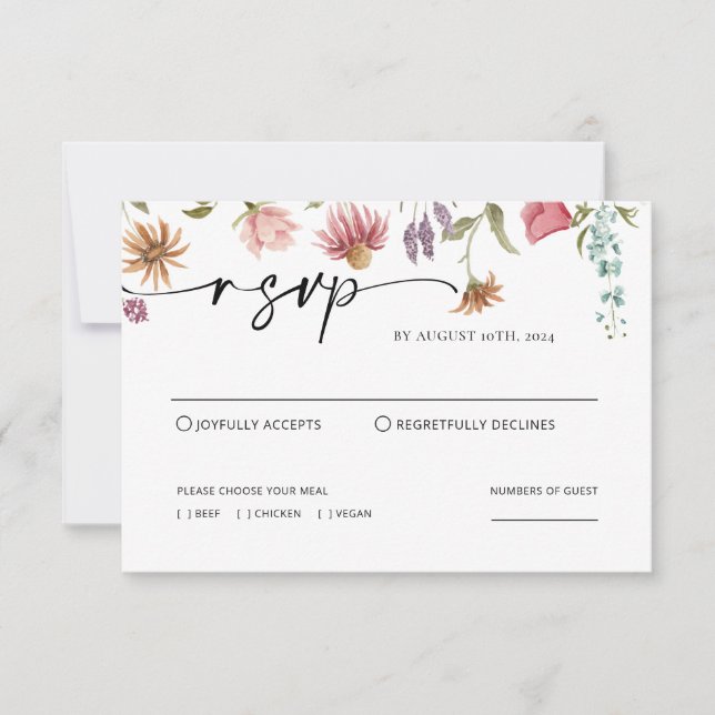 Carte RSVP de mariage fleur sauvage (Devant)