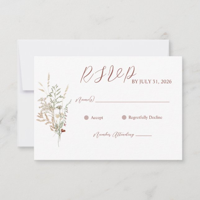 Carte RSVP de mariage fleur sauvage (Devant)