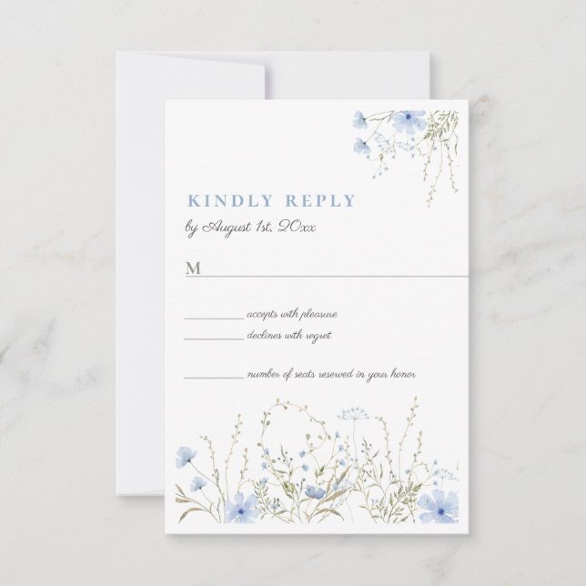 Carte RSVP de mariage Fleur sauvage bleu (Devant)
