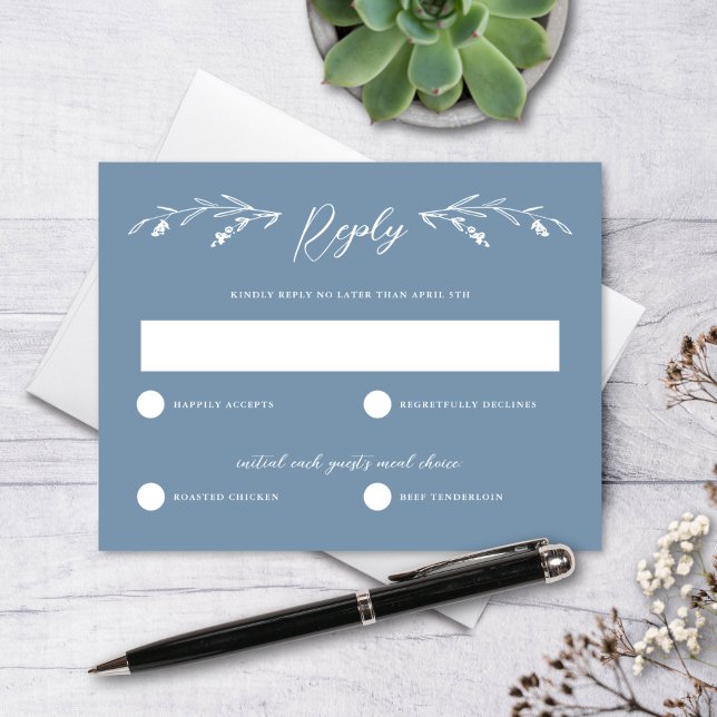 Carte RSVP de mariage Fleur sauvage bleu rustique  (Créateur téléchargé)