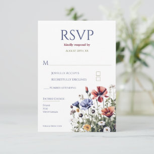 Carte RSVP de mariage Fleur sauvage d'aquarelle