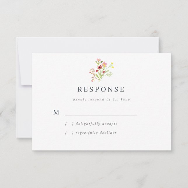 Carte RSVP de mariage Fleur sauvage d'aquarelle (Devant)