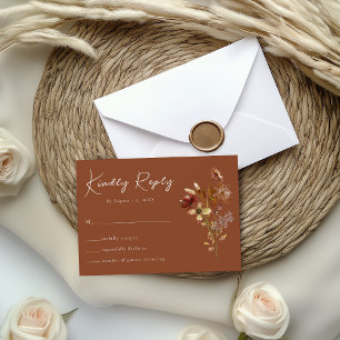 Carte RSVP de mariage Fleur sauvage en terre cuite