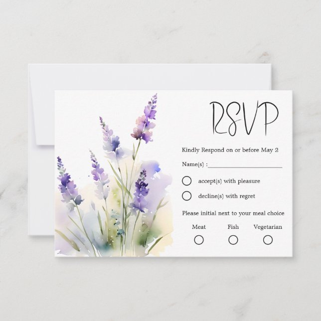 Carte RSVP de mariage fleur sauvage Lavender (Devant)