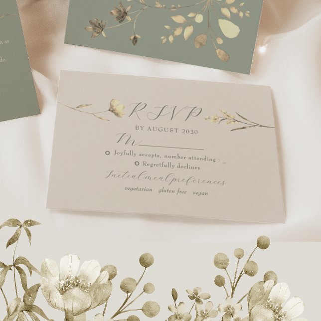 Carte RSVP de mariage Fleur sauvage neutre (Créateur téléchargé)