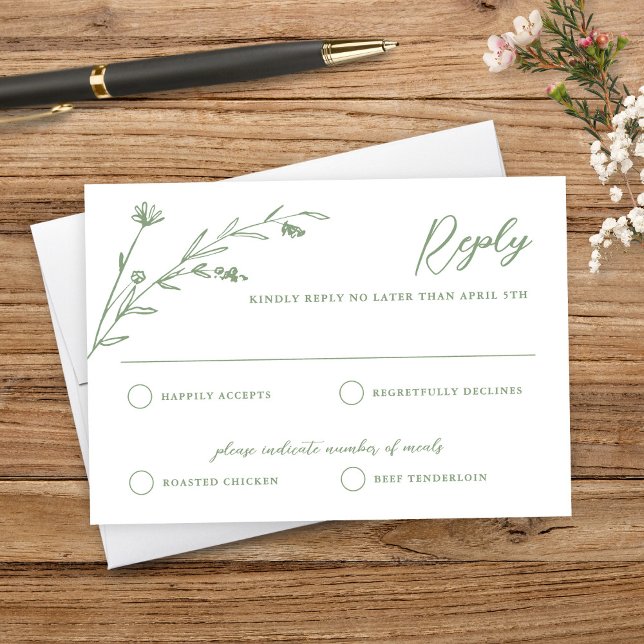 Carte RSVP de mariage Fleur sauvage rustique Sage  (Créateur téléchargé)