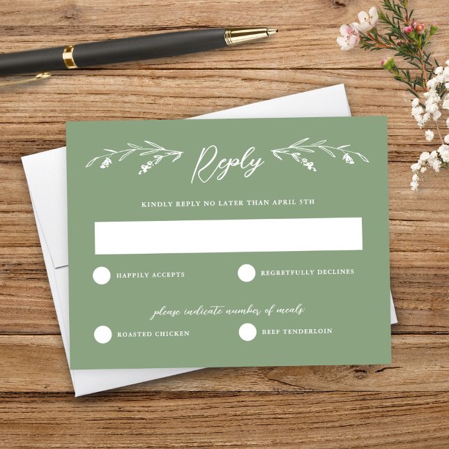 Carte RSVP de mariage Fleur sauvage rustique Sage  (Créateur téléchargé)